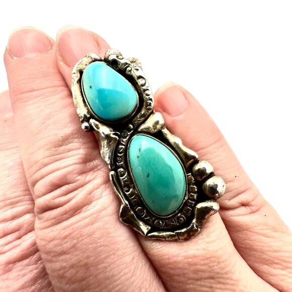 Vintage Native American Womens Mens Ring Sterling Silver Turquoise Snake HUGE - Picture 4 of 9